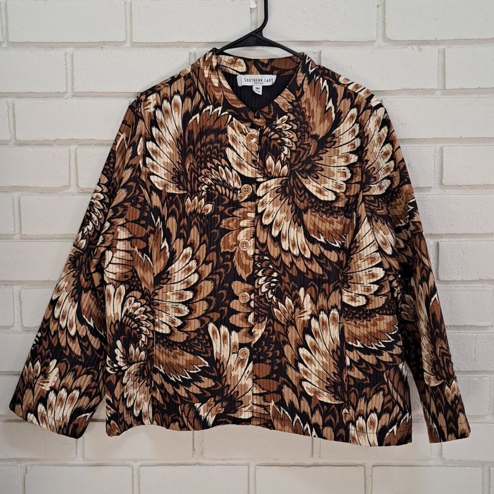 Southern Lady Brown/Black Floral Button Down Blaze Jacket. Size 18 Petite.